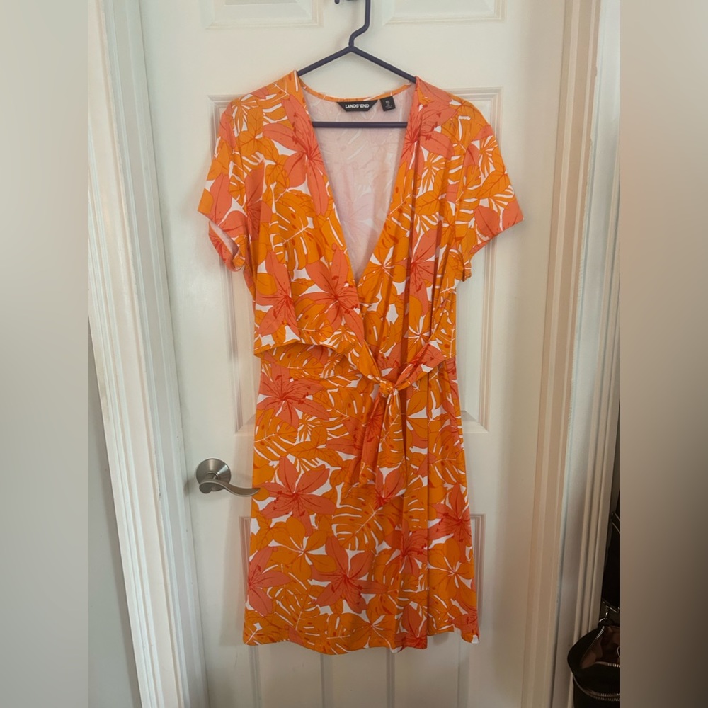 Lands' End Pink and Orange Midi Dress